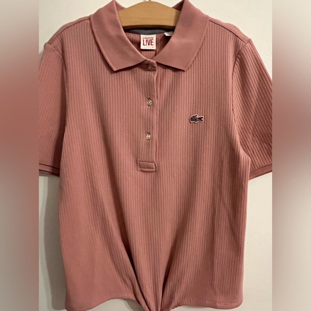 Lacoste Pink Ripped Short Sleeve Polo With Tie Front Size S , NWT - Picture 2 of 9